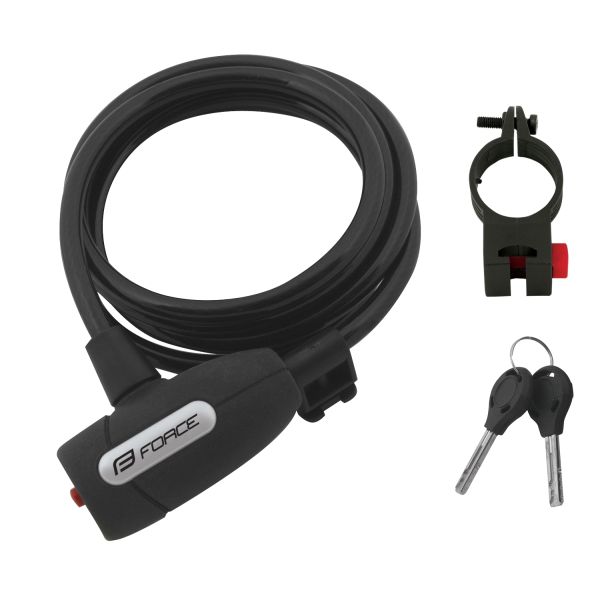 FORCE zámek F LUX spirálový s držákem 180cm/8mm černý