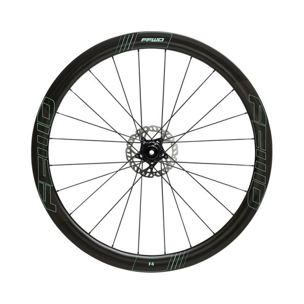 Zapletená kola FFWD Karbonová kola F4D (45MM), náboje DT350 2:1, barva Celeste, plášť - Pevná osa 12 mm - Shimano 11sp